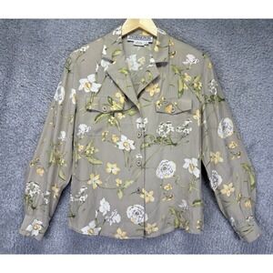 Vintage Starington 100% Silk Beige Floral Button Up Blouse Women 8 Soft Girl